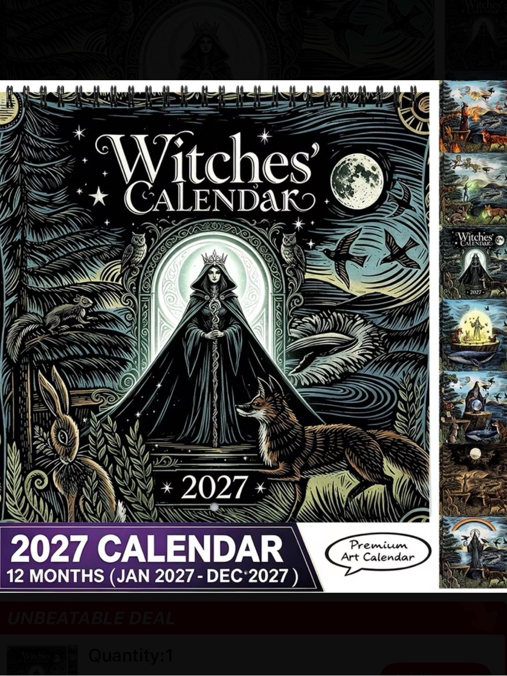 Witches' 2027 Calendar - Black & Green Art Wall Calendar